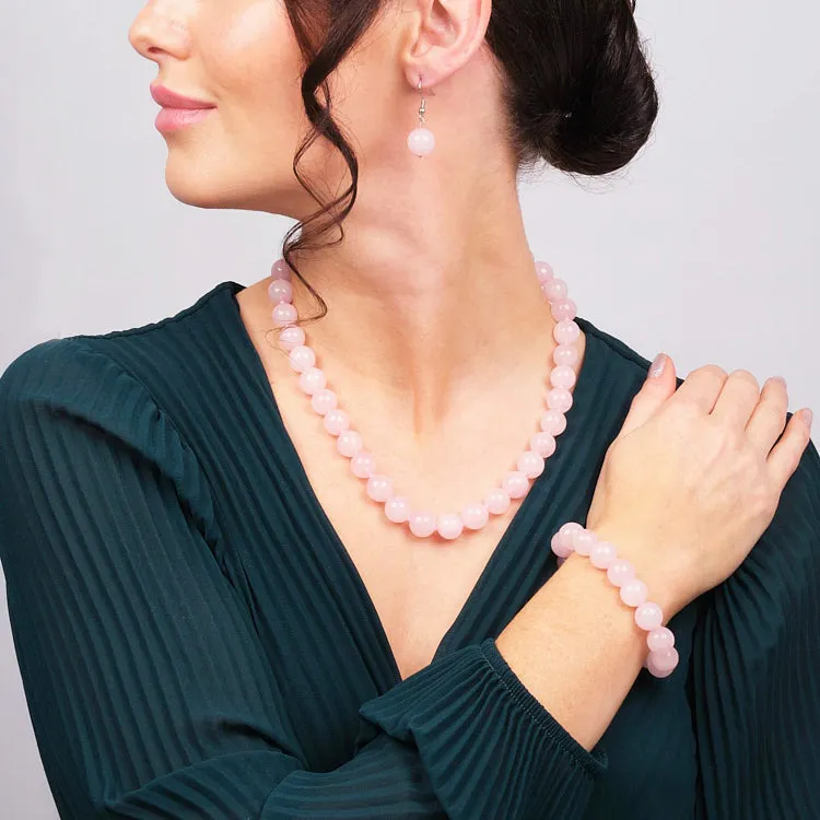 Women's 12mm Natural Gemstone Beaded Necklace, Bracelet and Earrings Set