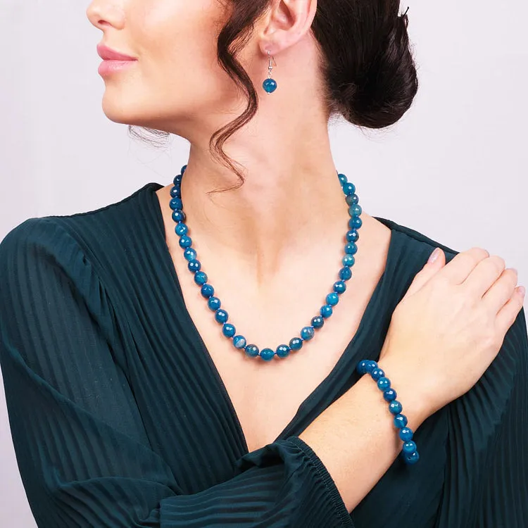 Women's 12mm Natural Gemstone Beaded Necklace, Bracelet and Earrings Set