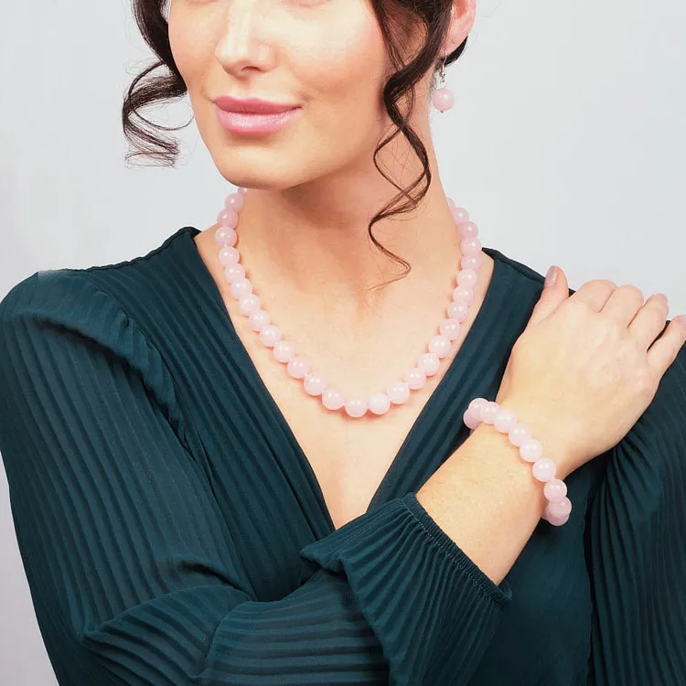 Women's 12mm Natural Gemstone Beaded Necklace, Bracelet and Earrings Set