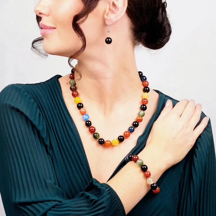 Women's 12mm Natural Gemstone Beaded Necklace, Bracelet and Earrings Set