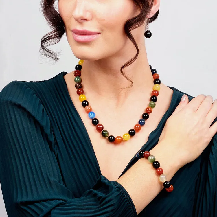Women's 12mm Natural Gemstone Beaded Necklace, Bracelet and Earrings Set