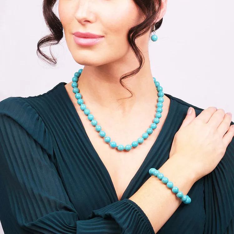 Women's 12mm Natural Gemstone Beaded Necklace, Bracelet and Earrings Set