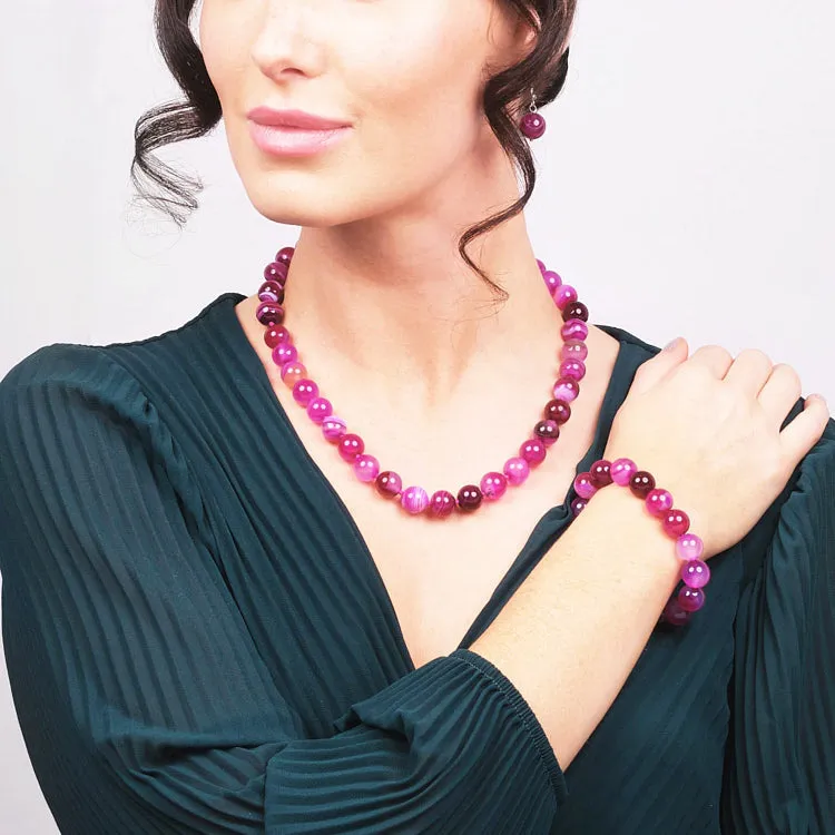 Women's 12mm Natural Gemstone Beaded Necklace, Bracelet and Earrings Set